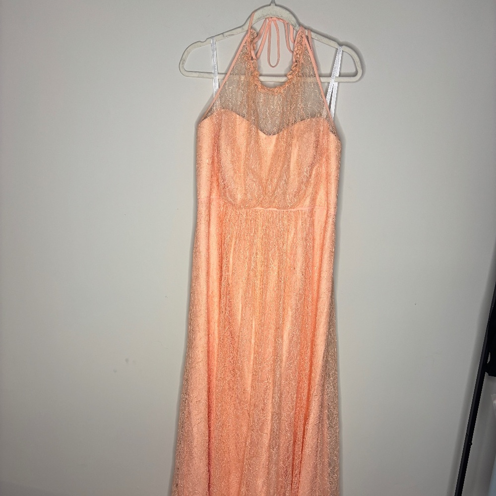 David’s Bridal Size 20 Allover Chantilly Lace A-Line Dress Peach Bellini EUC - Picture 4 of 8